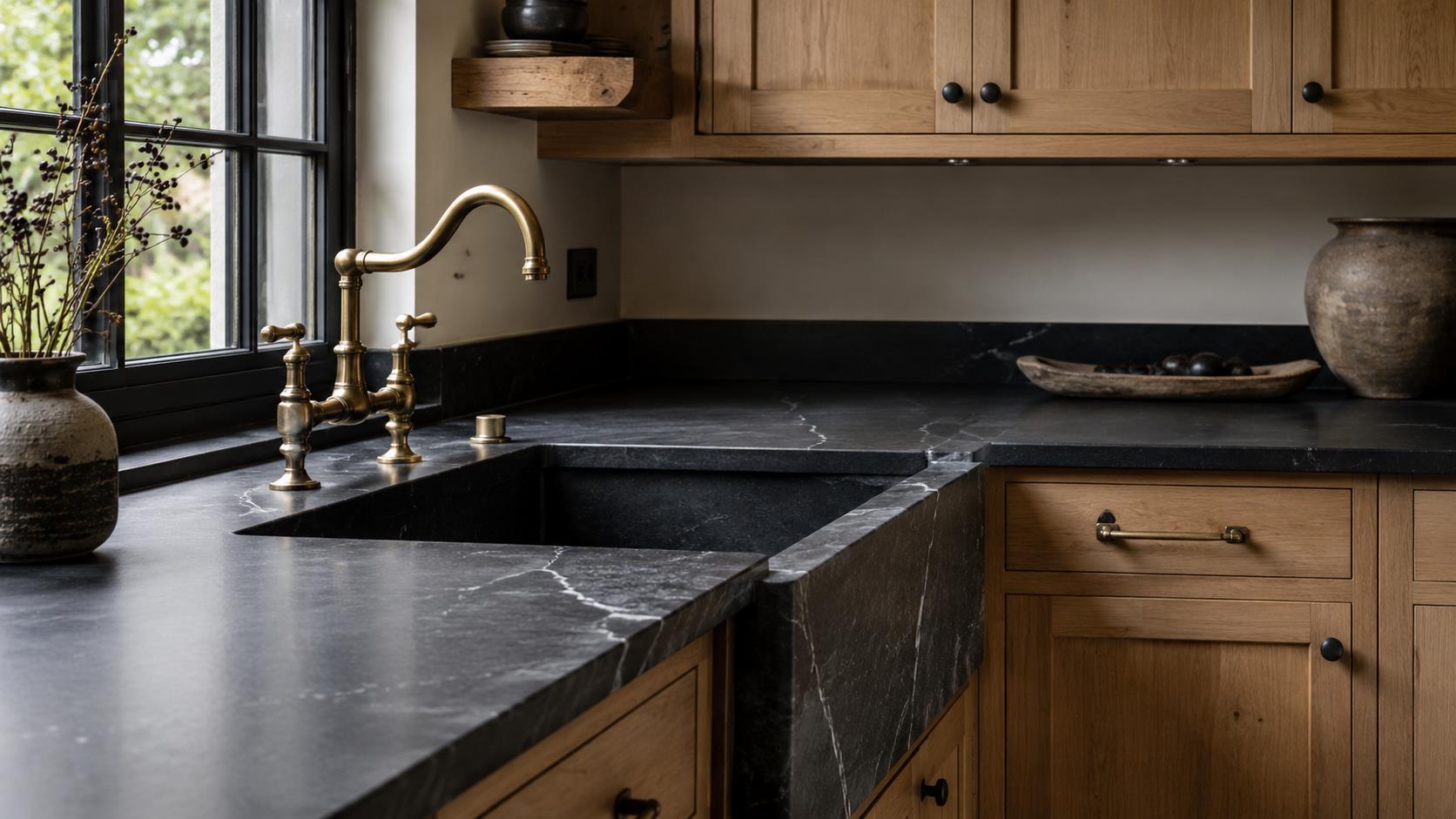 Soapstone Countertops & Integrated Apron-Front Sinks